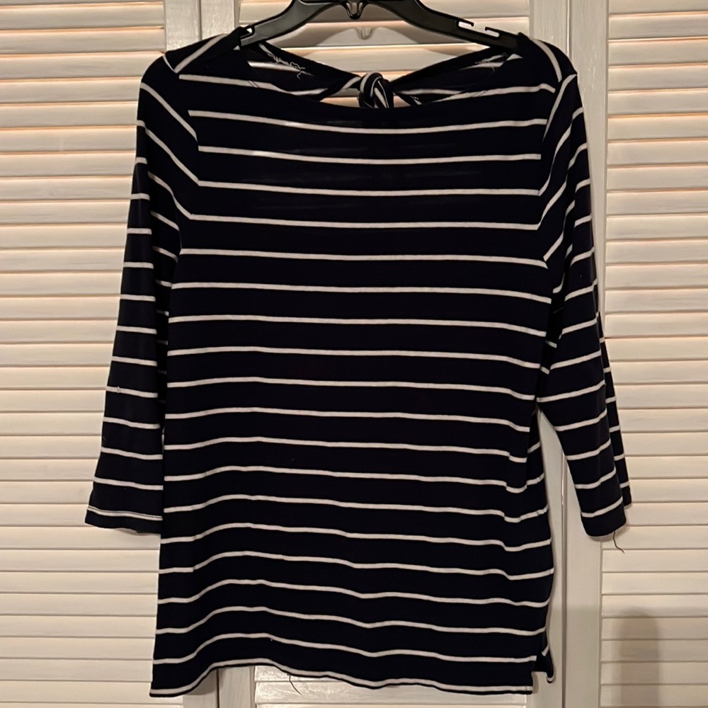 Navy and white Old Navy tie back sweater